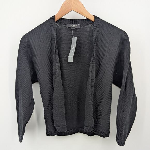 NEW Ann Taylor 100 Cotton Black Open Front XXSP Cardigan Layering Office Classic - Picture 1 of 5